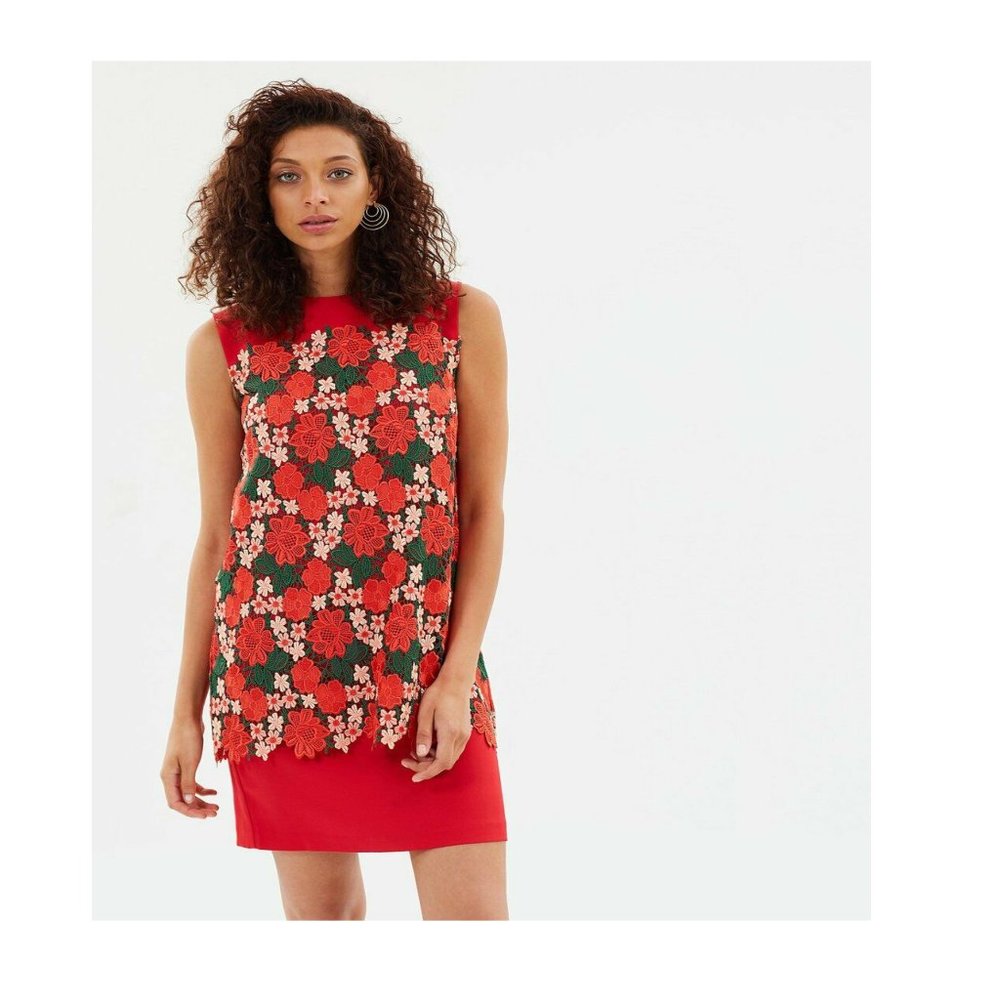 Nebbie Layered Lace Shift Dress  - Size 6